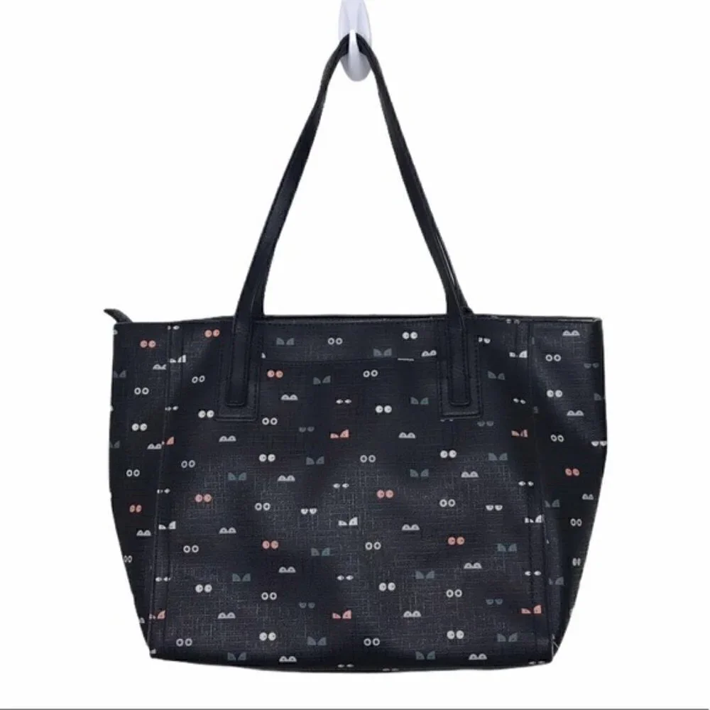 Fossil Black Vegan Leather Glowy Eyes Tote
